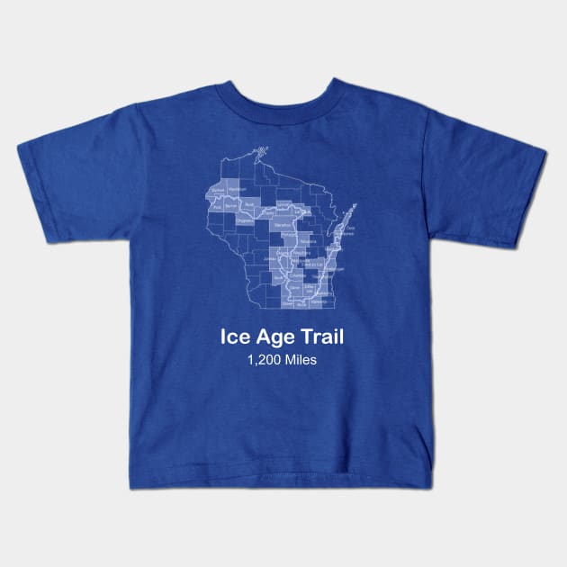 Route Map of The Ice Age Trail in Wisconsin Kids T-Shirt by numpdog